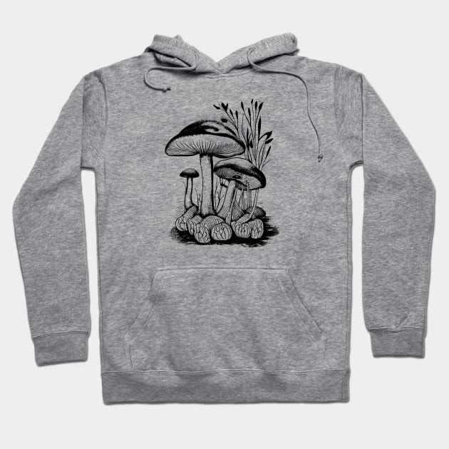 Mushroom line art wild garden collection tattoo style drawing Hoodie by jen28